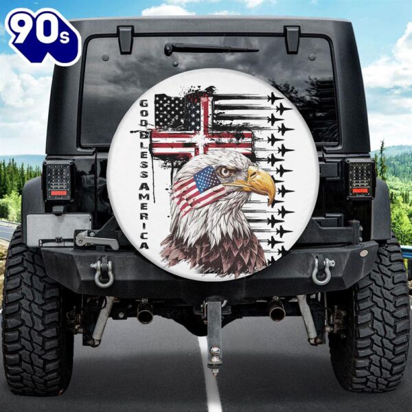 Eagle God Bless America Usa Flag Spare Tire Cover – Christian Tire Cover Car Decor