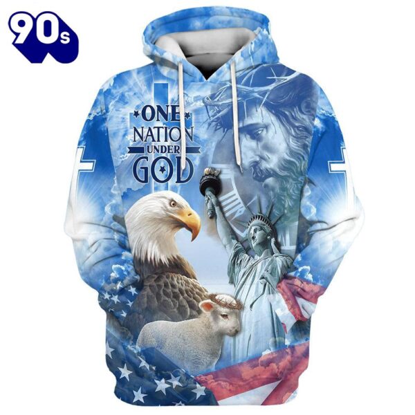 Eagle Jesus America And Lamb One Nation Under God Hoodies Jesus Hoodie