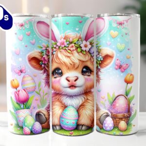 Easter Highland Cow 20 Oz Skinny Tumbler , Highland Cow Tumbler, Easter Tumbler