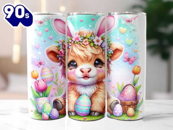 Easter Highland Cow 20 Oz Skinny Tumbler , Highland Cow Tumbler, Easter Tumbler