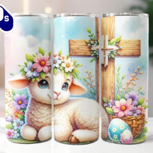 Easter Lamb With Cross 20 Oz Skinny Tumbler , Religious Tumbler, Spring Tumbler, Easter Tumbler