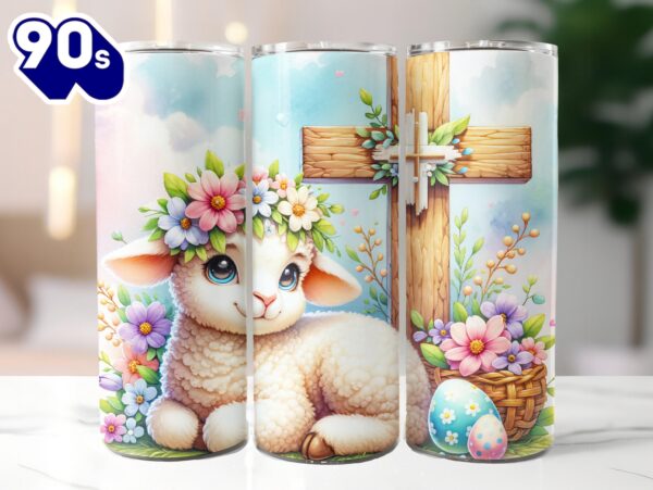 Easter Lamb With Cross 20 Oz Skinny Tumbler , Religious Tumbler, Spring Tumbler, Easter Tumbler