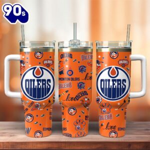 Edmonton Oilers Ice Hockey NHL Sport Custom Stanley Quencher 40oz Stainless Steel Tumbler With Handle  – NHL Tumbler 40oz