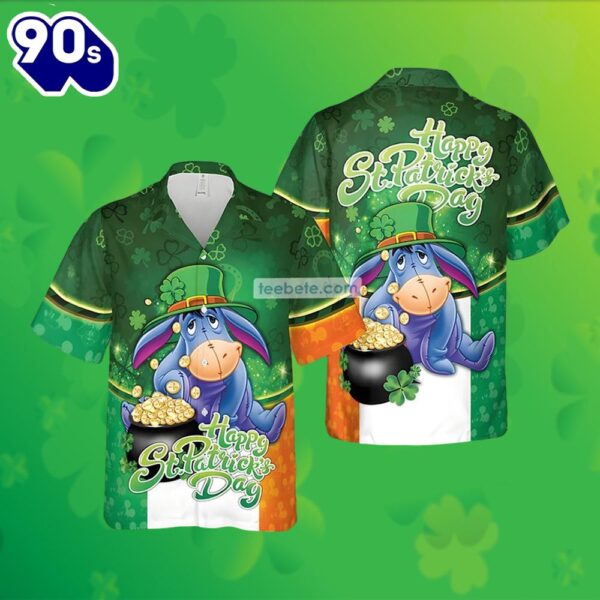 Eeyore Shamrock Pot Of Gold St Patrick Green Hawaiian Golf Polo 2025