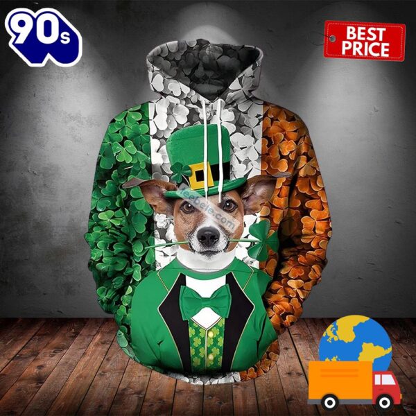 Elegant Dog Gentleman St Patricks Green 3D Pattern Hoodie 2025