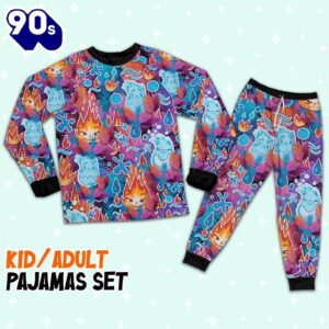 Elemental Ember and Wade Colorful Tropical Pajamas Set - Movie Cartoon Holiday Pajamas