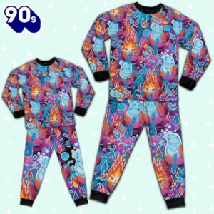 Elemental Ember and Wade Colorful Tropical Pajamas Set - Movie Cartoon Holiday Pajamas