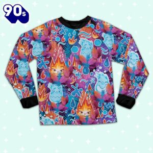 Elemental Ember and Wade Colorful Tropical Pajamas Set - Movie Cartoon Holiday Pajamas