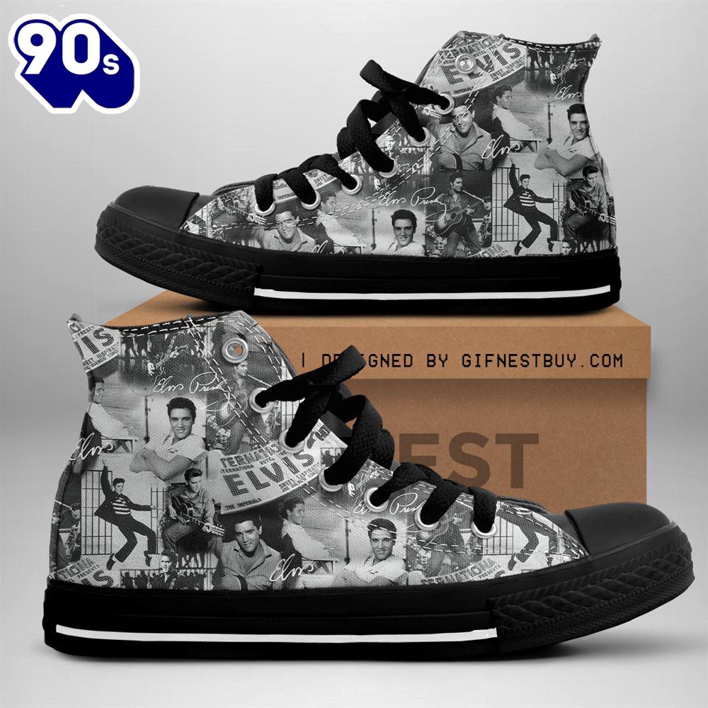 Elvis Presley Grey Shoes, Elvis Presley High Top Canvas Shoes For Fans Elvis Presley Grey Shoes, Elvis Presley High Top Canvas Shoes For Fans