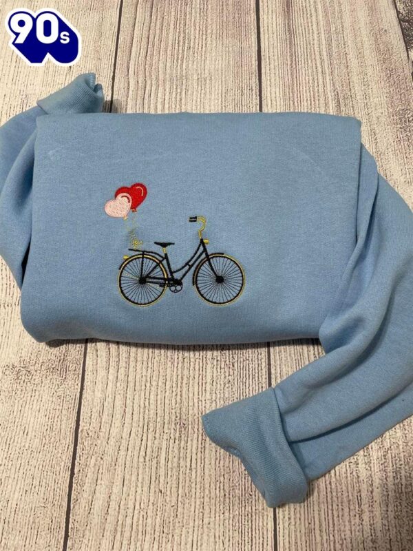 Embroidered Bicycle Sweatshirt Valentine Sweatshirt Gift Christmas