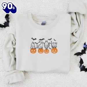 Embroidered Halloween Crewneck with Pumpkin,…