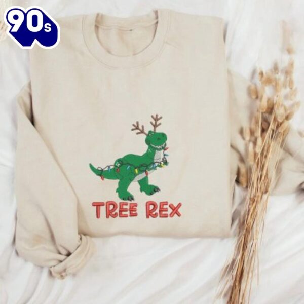 Embroidered Tree Rex Christmas Dinosaur Christmas Gift T-Rex Party Shirt