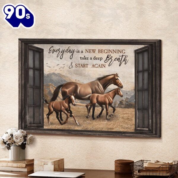 Everyday Is A New Beginning Horses Canvas Wall Art   Poster Gift Christmas
