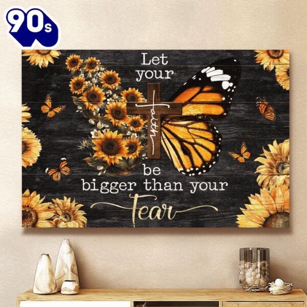 Faith Bigger Than Fear Butterfly Canvas Wall Art   Poster Gift Christmas