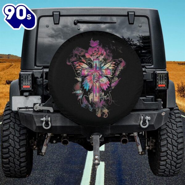 Faith Butterfly Flower Rose Cross Jesus Christian Lover Spare Tire Cover – Christian Tire Cover Car Decor