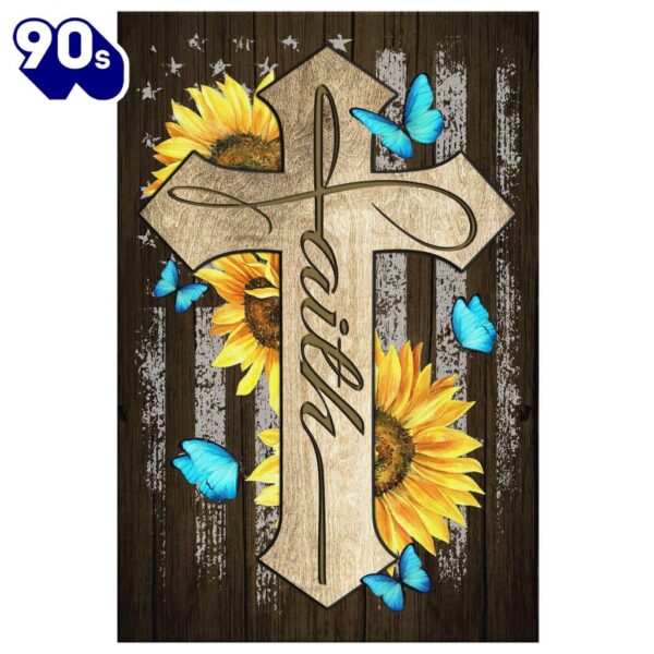 Faith Cross Butterfly Sunflower Faith Canvas Wall Art Prints   Poster Gift Christmas