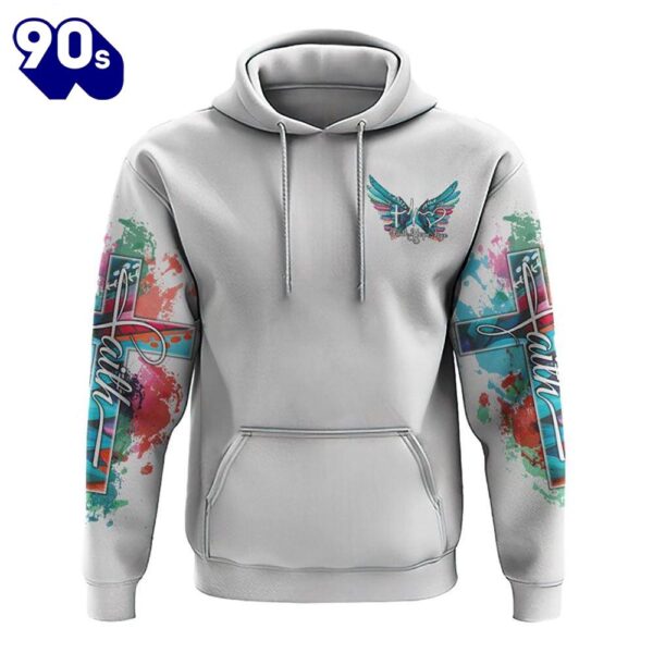 Faith Cross Painting Colorful New Wings 3D Hoodie