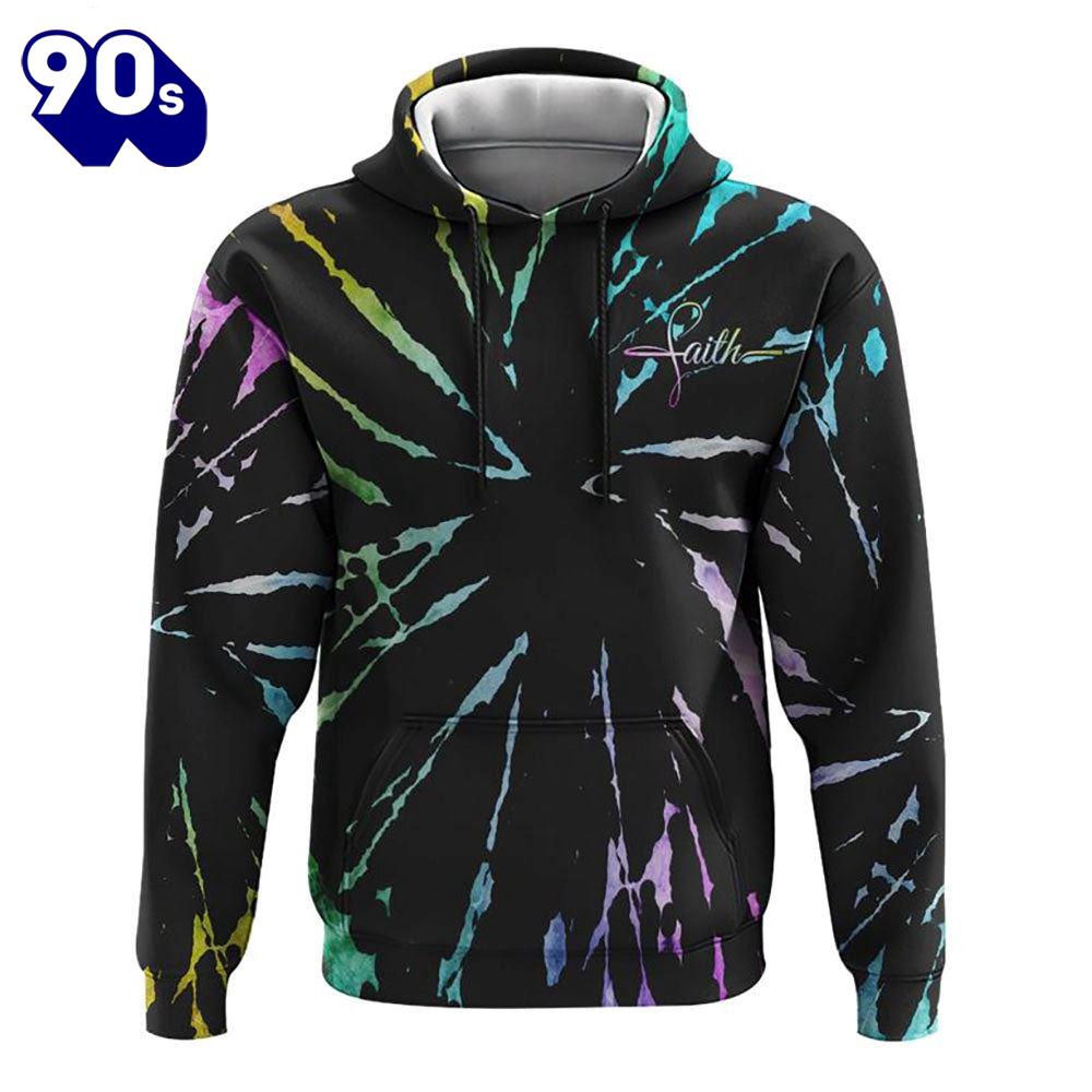 Faith Cross Rainbow Sunflower Tie Dye 3D Hoodie Faith Cross Rainbow Sunflower Tie Dye 3D Hoodie