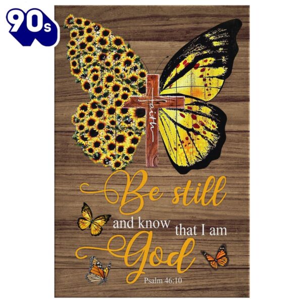 Faith Cross Sunflower Butterfly Be Still Psalm 4610 Canvas Wall Art Prints   Poster Gift Christmas