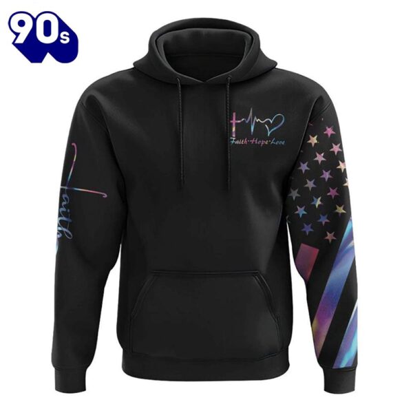 Faith Cross Wings Hologram Flag 3D Hoodie