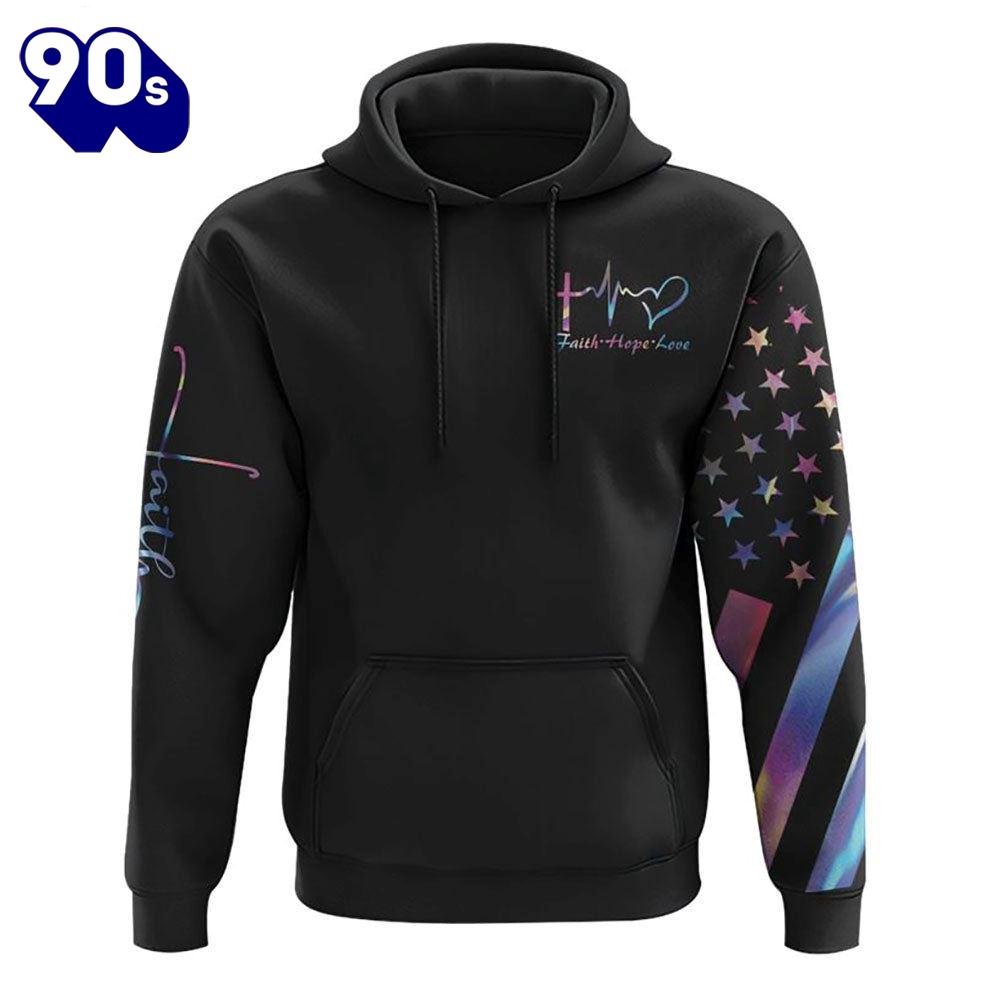 Faith Cross Wings Hologram Flag 3D Hoodie Faith Cross Wings Hologram Flag 3D Hoodie