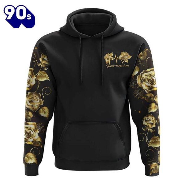Faith Gold Rose Dove Wings 3D Hoodie