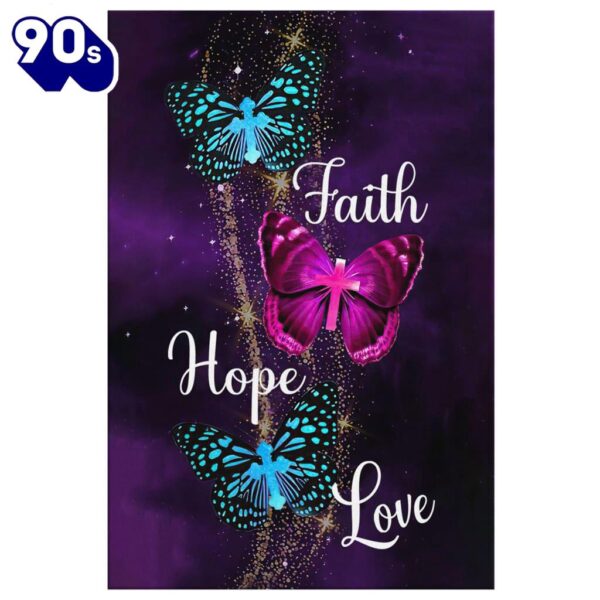Faith Hope Love Butterfly With Cross Canvas Wall Art Prints   Poster Gift Christmas