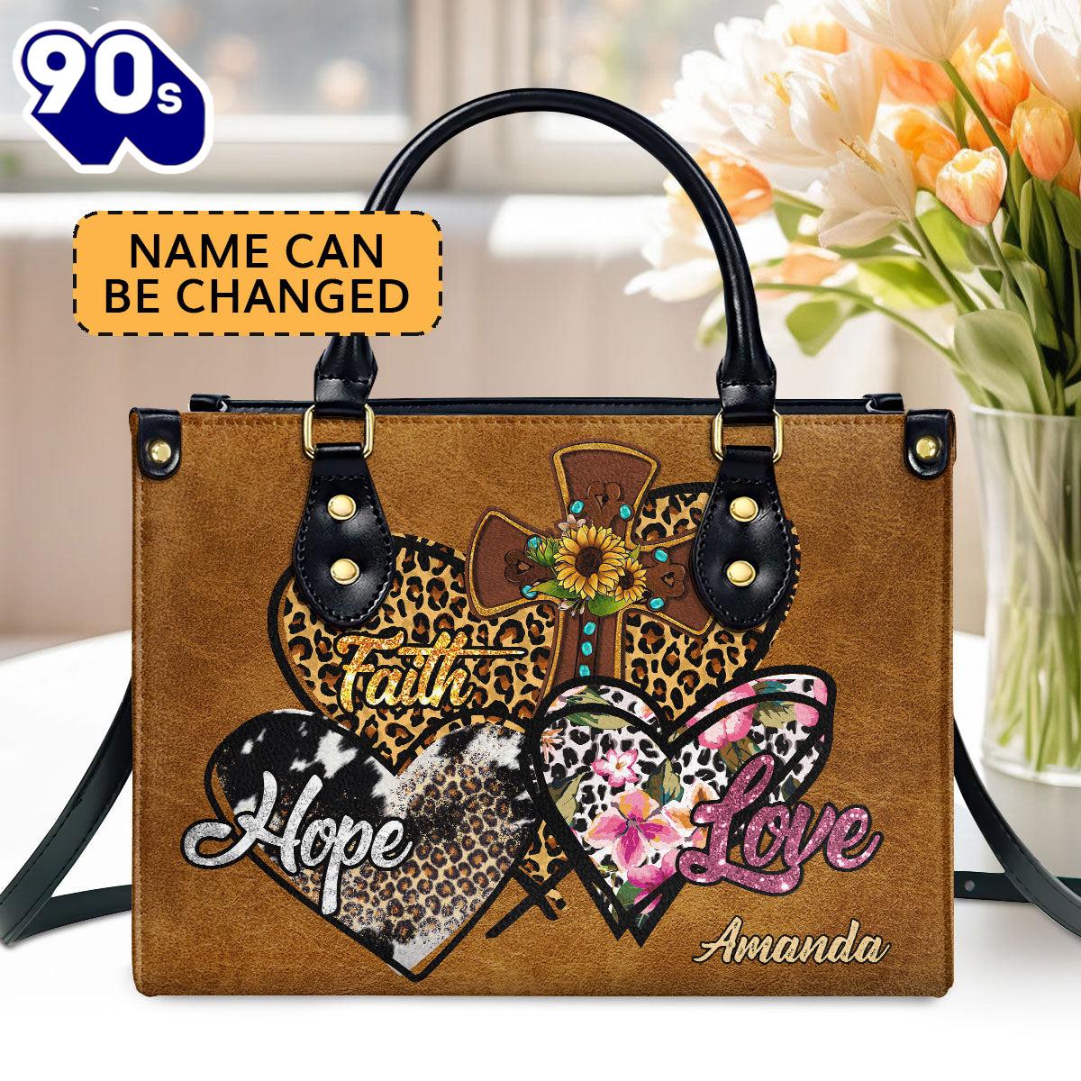 Faith Hope Love Custom Name Leather Handbags For Women, Christian Bags Gift For Women Christmas Faith Hope Love Custom Name Leather Handbags For Women, Christian Bags Gift For Women Christmas