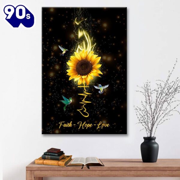 Faith Hope Love Hummingbird Sunflower Canvas Art    Poster Gift Christmas