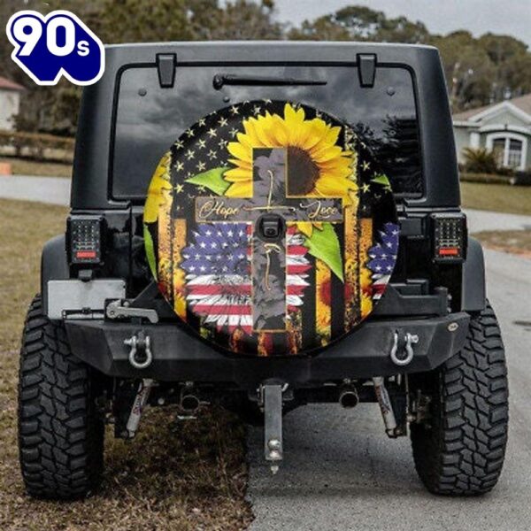 Faith Hope Love Sunflower Jesus Cross Spare Tire Cover – Christian Tire Cover Car Decor