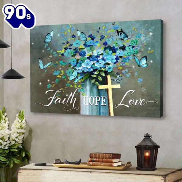 Faith Hope Love Wall Art Canvas, Butterfly Christian Wall Decor Religious Wall Decor