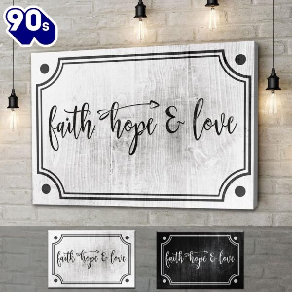 Faith Hope Love Wall Art Canvas, Christian Modern Rustic Farmhouse Wall Decor