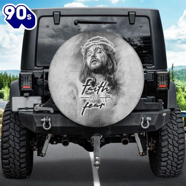 Faith Over Fear Cover – Jesus God Wrap – Black White Jesus Art Cover – Christian Wrap – Decor Cover Spare Tire Cover Car Decor