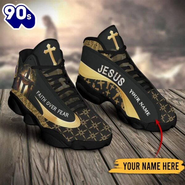 Faith Over Fear Customized Jd13 Gold Shoes For The Devout Heart  Gift Christmas