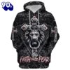 Faith Over Fear, Gothic Lion Black Hoodie For