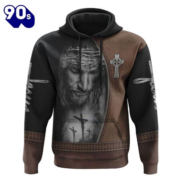 Faith Over Fear Jesus Cross Leather 3D Hoodie