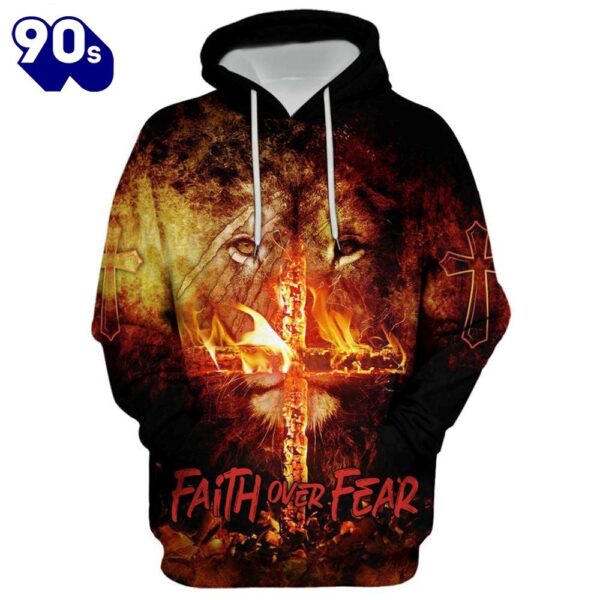 Faith Over Fear Lion Christian Cross Hoodies