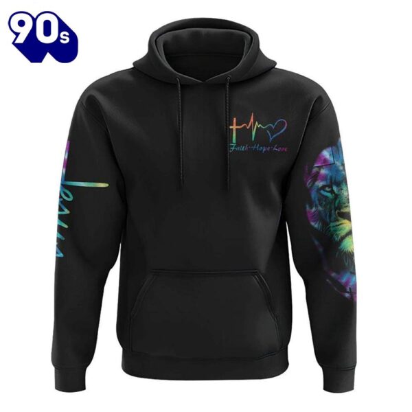 Faith Over Fear Lion Cross Colorful 3D Hoodie