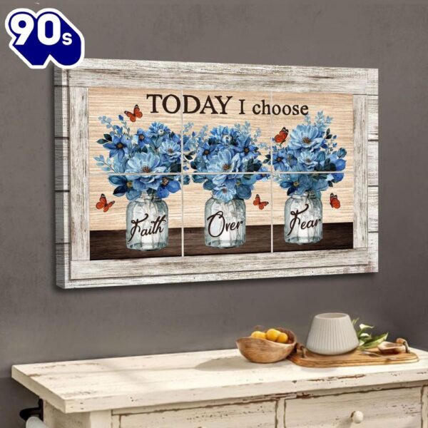 Faith Over Fear Wall Art Canvas, Butterfly Floral Christian Wall Decor Religious Wall Decor