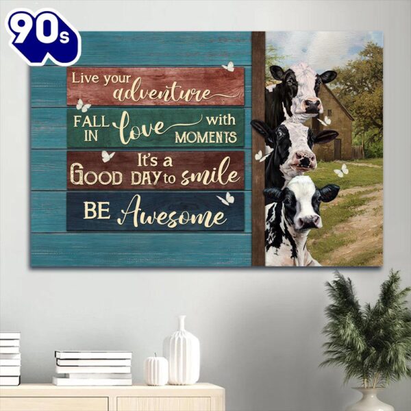 Family Amazing Dairy Cow Green Meadow Gift For Members Family It’s A Good Day To Smile Canvas Wall Art  Poster Gift Christmas