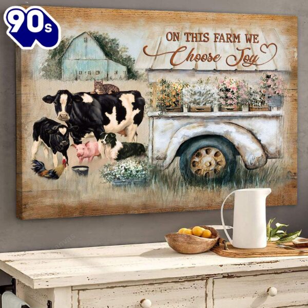 Farm Animals Flower Car Peaceful Life Gift For Farm Lover On This Farm We Choose Joy Canvas Wall Art  Poster Gift Christmas