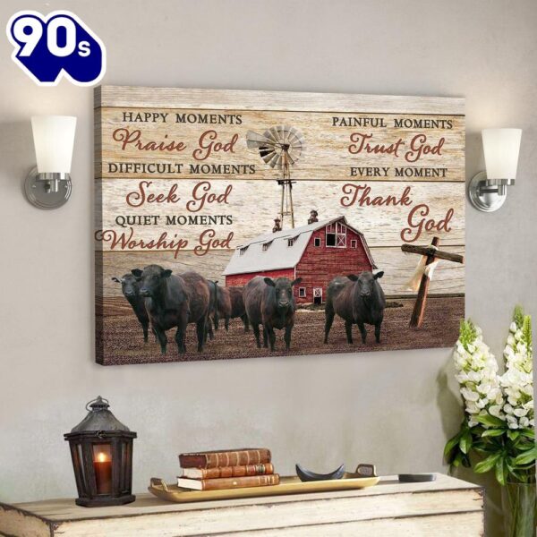 Farm Farmhouse Angus Cows Canvas Thank God Bible Verse Canvas Scripture Canvas Wall Art