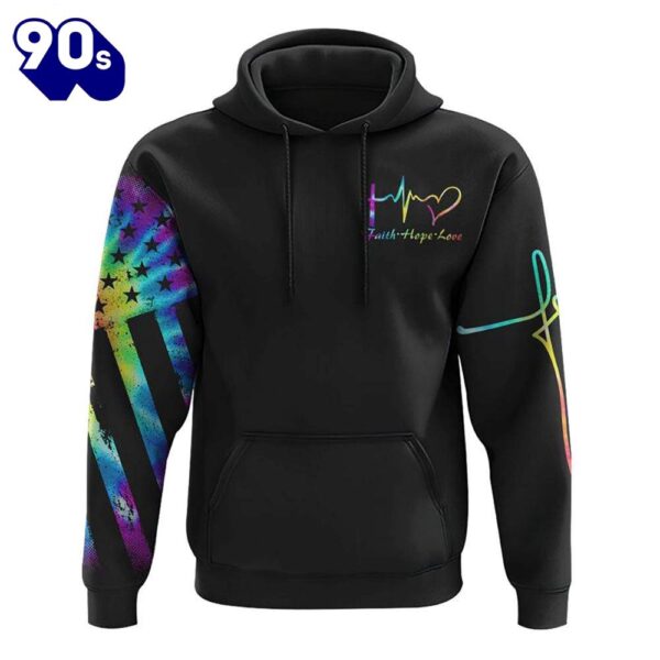 Fe’ Cross Wings Colorful Watercolor 3D Hoodie