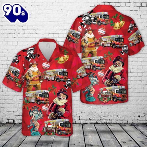 Fire and Rescue New South Wales Aerial Ladder Platform Scania P310 Christmas Hawaiian Shirt