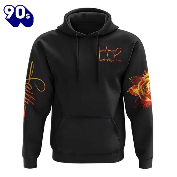 Fire Rose Wings Cross Faith 3D Hoodie