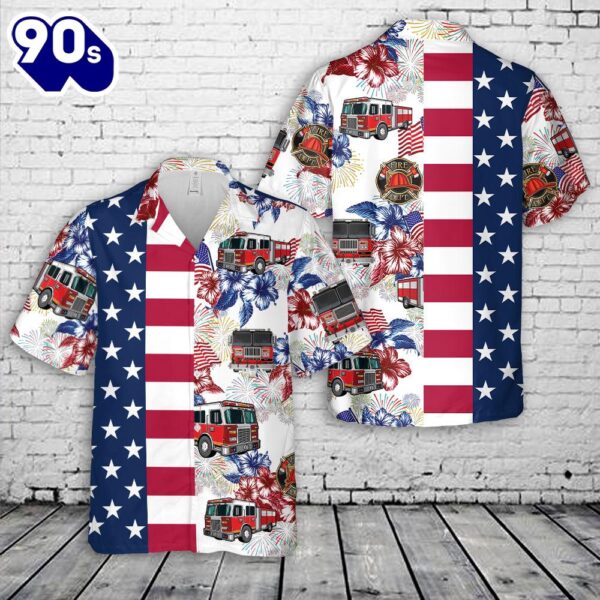 Fire Trucks Flag Firefighter, 4th Of July Hawaiian Shirt