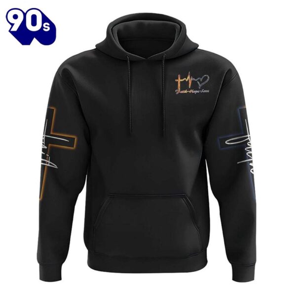 Fire Water Heart Faith Cross 3D Hoodie