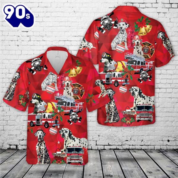 Firefighter Fire Truck And Dalmatian Fire Dog Christmas Hawaiian Shirt