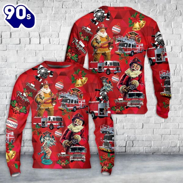 Firefighter Fire Truck Christmas Sweater 1