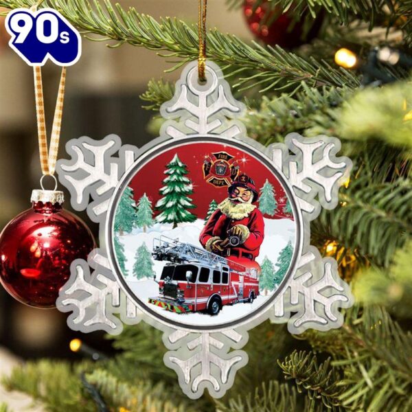 Firefighter Fire Truck Snowflakes Christmas Ornament